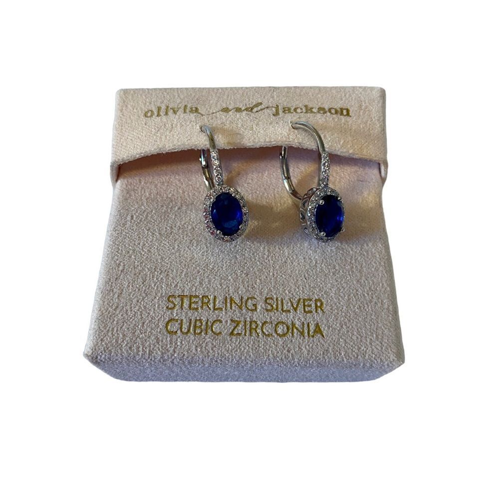 Olivia and Jackson Sterling Silver Faux Sapphire Lever Back Earrings.